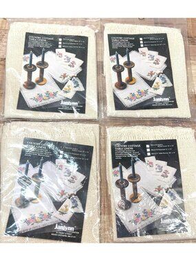 Country Cottage 4 Napkins To Cross Stitch By Janlynn Pre-Fringed 19-Count